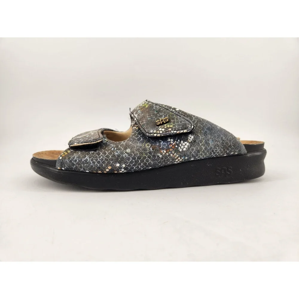 SAS Cozy Slide Sandals Womens 8 Multisnake Print Double Adjustable Strap Comfort